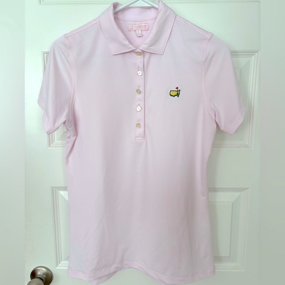 Official Masters Women’s Pink & White Stripped Polo Shirt- Looks new! Size S